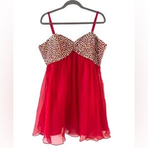Vintage May Queen Red Rhinestone Mini Gown
Size 14